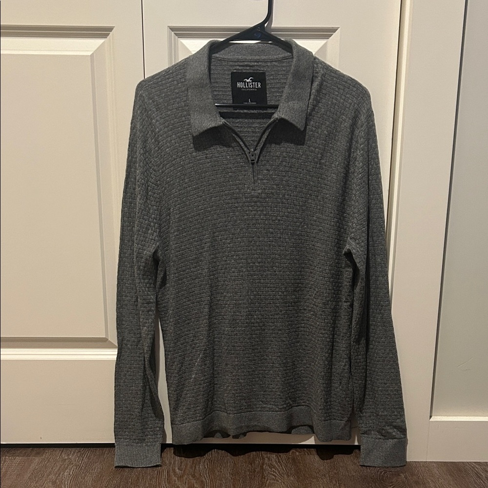 Hollister Charcoal Long Sleeve Polo